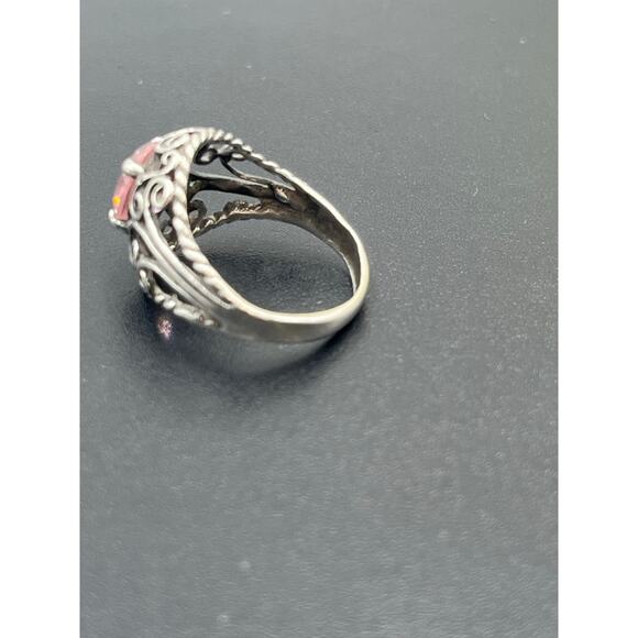 Sterling Silver Vintage Filigree Simulated Pink Sapphire Solitaire Ring 5.25 - Picture 11 of 14